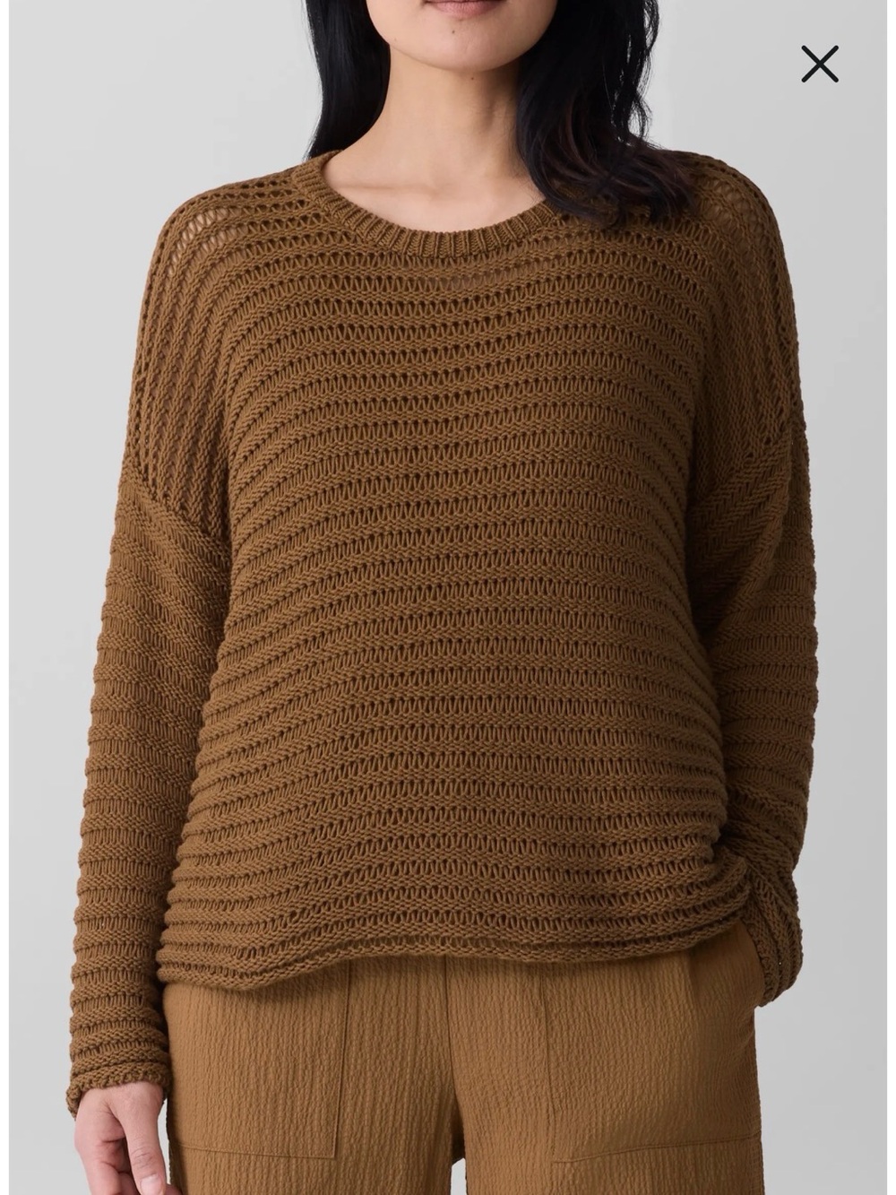 NWT Eileen Fisher Organic Open Stitch Oversized Crewneck Sweater in Warm Bronze